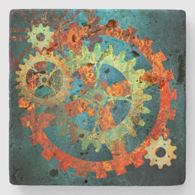 Dessous-de-verre En Pierre Steampunk Verdigris Rousty Cogwheel (Devant)