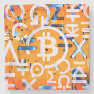Dessous-de-verre En Pierre Street Art Bitcoin (Peinture Orange No. 3)
