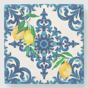 Dessous-de-verre En Pierre style italien, mosaïque, bleu, citron,
