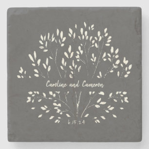 Dessous-de-verre En Pierre Style noir et blanc main peint floral