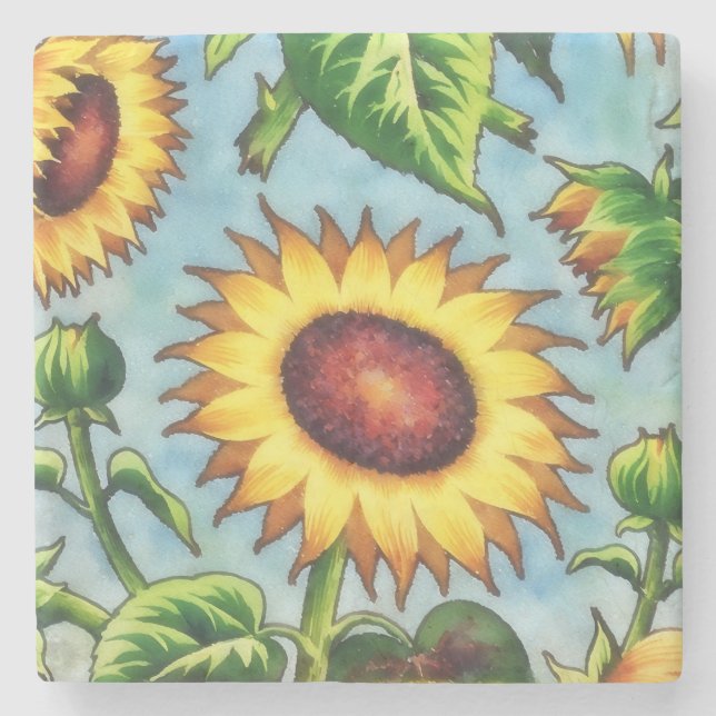Dessous-de-verre En Pierre Style vintage Tournesol Floral Art Marbre (Devant)