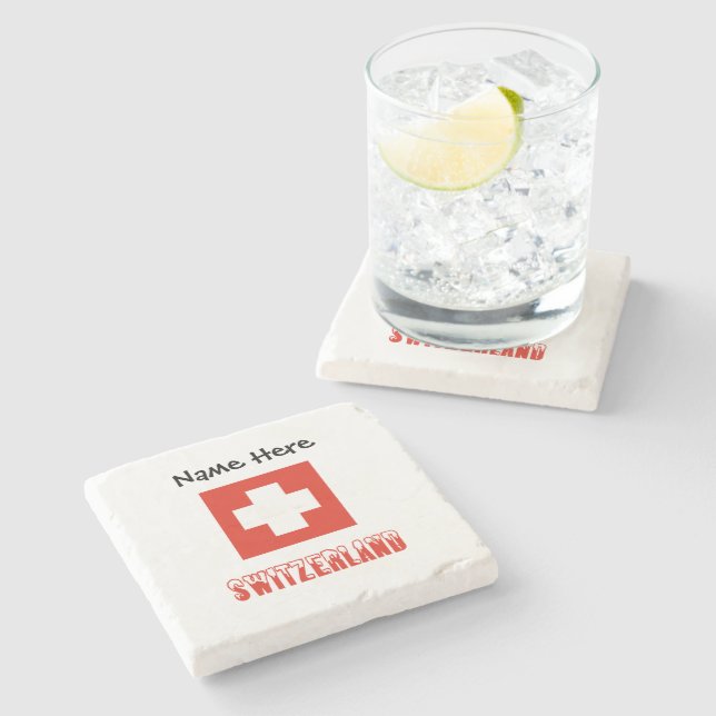 Dessous-de-verre En Pierre Suisse et drapeau suisse personnalisés  (Côté)