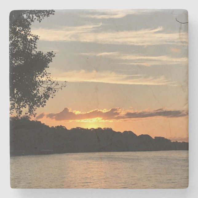 Dessous-de-verre En Pierre Sunrise Au-Dessus Du Lac (Devant)