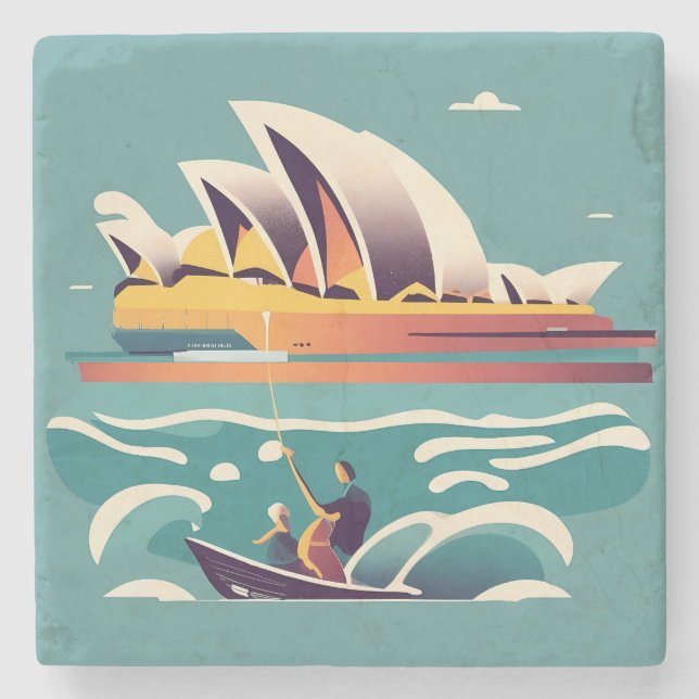 Dessous-de-verre En Pierre Sydney Opera House Australie peinture souvenir (Devant)