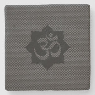 Dessous-de-verre En Pierre Symbole OM Lotus Spiritualité Yoga Carbon Style