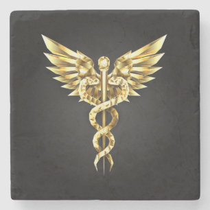 Dessous-de-verre En Pierre Symbole Polygonal Or Caduceus
