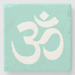 Dessous-de-verre En Pierre Symbole Turquoise pâle et blanc