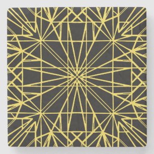 Dessous-de-verre En Pierre Symétrie géométrique noire et jaune