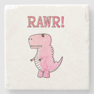Dessous-de-verre En Pierre T-Rex Dinosaur vintage Et Carton Rose En Colère