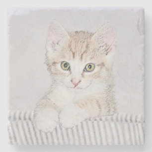 Dessous-de-verre En Pierre Tabby Orange Kitten Peinture - Art Chat original