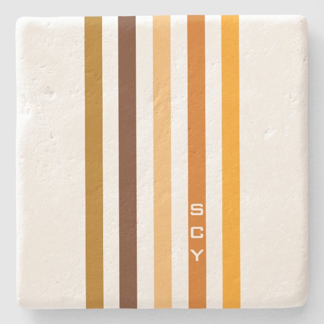 Dessous-de-verre En Pierre Tan Brown Orange Vertical Stripes Monogramme (Devant)