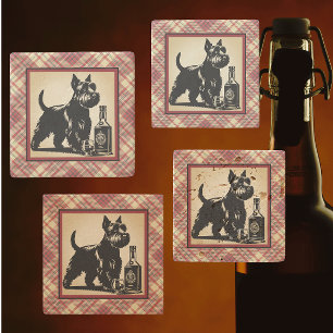 Dessous-de-verre En Pierre Tartan Plaid Terriers Écossais Tons de Terre