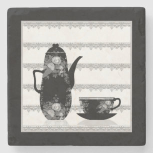 Dessous-de-verre En Pierre Tasse café thé noir blanc illustration rétro