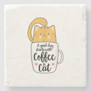 Dessous-de-verre En Pierre Tasse de café drôle de chat orange amateur de chat