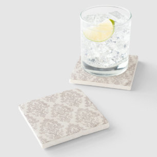 Dessous-de-verre En Pierre Taupe Doux Damassé Aquarelle Floral Classique