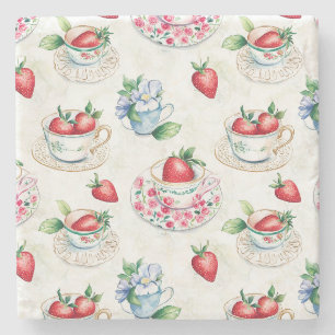 Dessous-de-verre En Pierre Teacup de fraise vintage motif floral