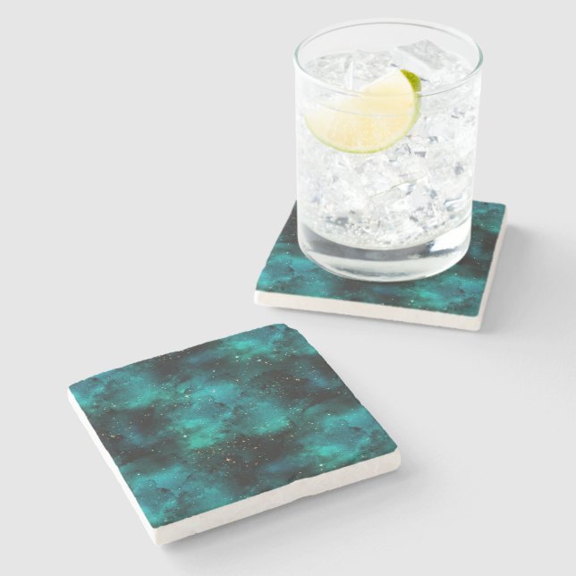 Dessous-de-verre En Pierre Teal galaxy Series Design 1 (Côté)