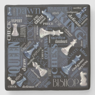 Dessous-de-verre En Pierre Termes et pièces d'échecs Argent et bleu ID784