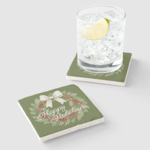 Dessous-de-verre En Pierre Terrain Décembre Classé Avec Vacances Bow Blanc