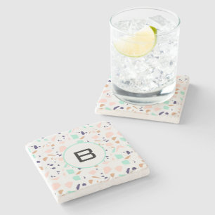Dessous-de-verre En Pierre Terrazzo blanc rousse menthe monogramme initial