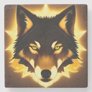 Dessous-de-verre En Pierre 🐺 Tête de Loup Doré pour Décoration 🐺