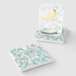 Dessous-de-verre En Pierre texture gris turquoise et marbre blanc
