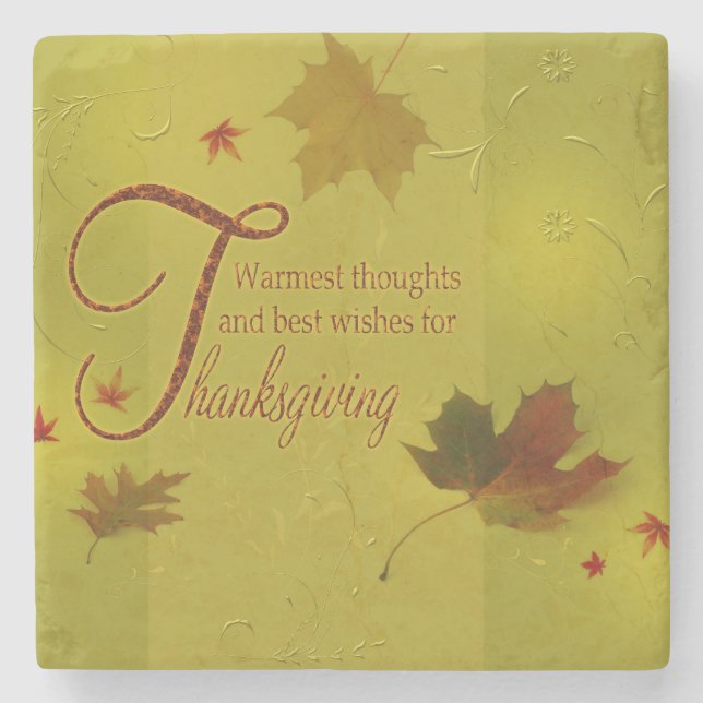 Dessous-de-verre En Pierre Thanksgiving veut typographie Feuilles (Devant)
