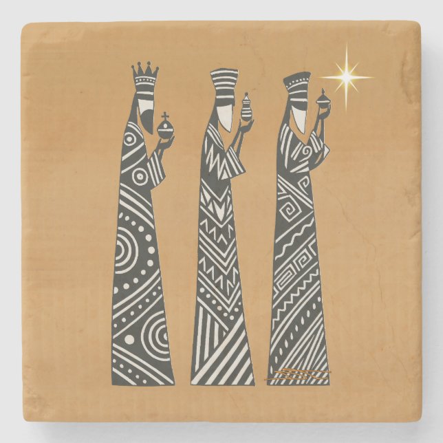 Dessous-de-verre En Pierre Three Wise Men Black & White Christmas Nativity (Devant)