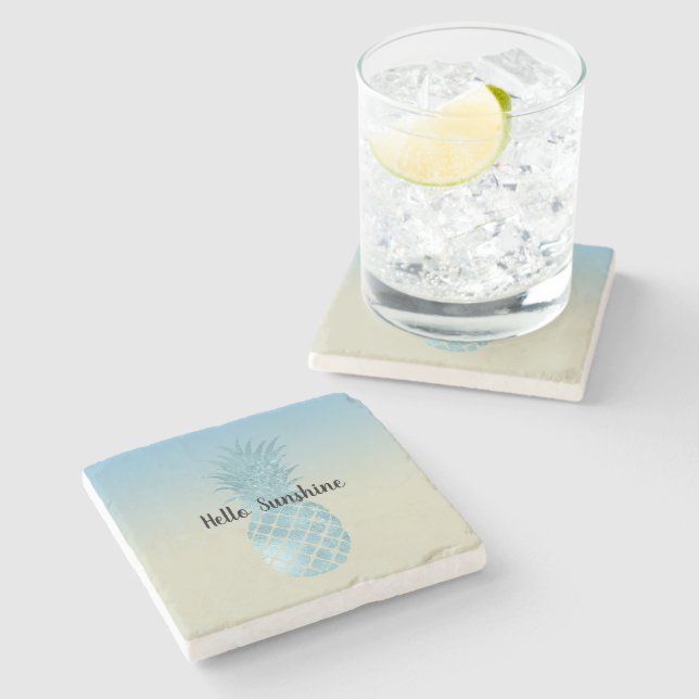 Dessous-de-verre En Pierre Tie Dye Jaune Aqua Ananas (Côté)