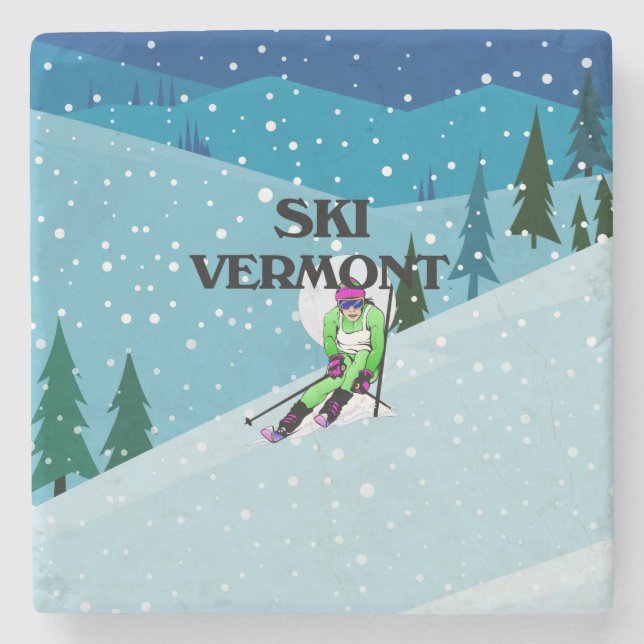 Dessous-de-verre En Pierre TOP Ski Vermont (Devant)