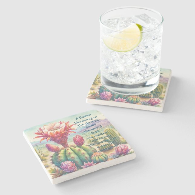 Dessous-de-verre En Pierre Torch Cactus Flower & Quote  (Côté)