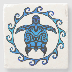 Dessous-de-verre En Pierre Tortue tribale bleue Sun