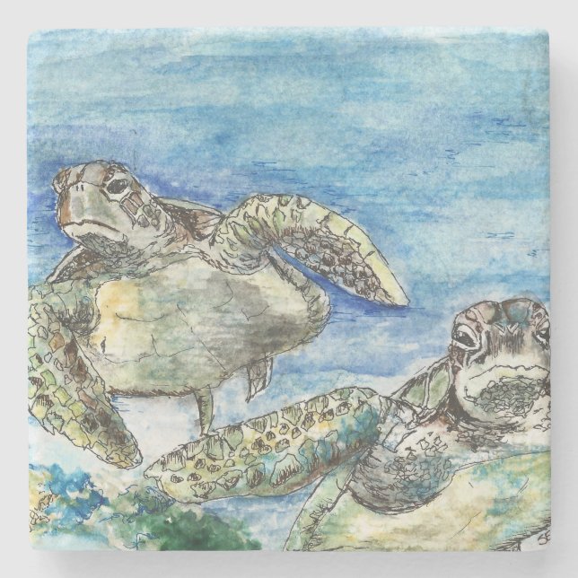 Dessous-de-verre En Pierre Tortues marines (Devant)