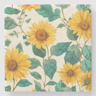 Dessous-de-verre En Pierre Tournesol rustique aquarelle floral maison de ferm