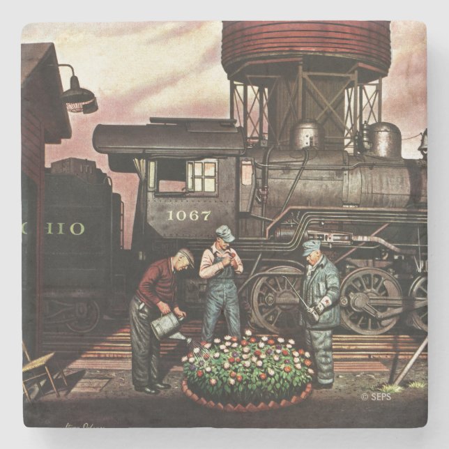 Dessous-de-verre En Pierre Train Yard Flower Garden par Stevan Dohanos (Devant)