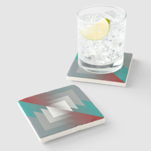Dessous-de-verre En Pierre Triangles gris turquoise sur bordeaux
