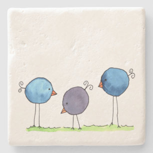 Dessous-de-verre En Pierre Trois oiseaux d'aquarelle à lunettes
