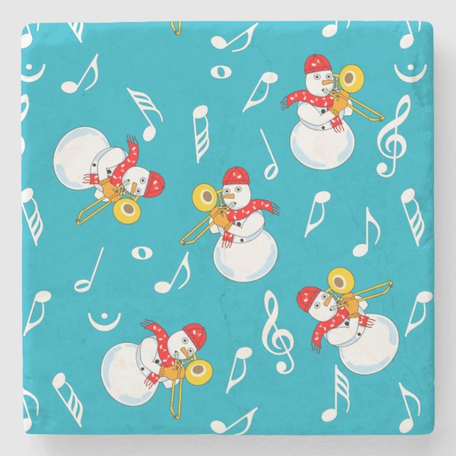 Dessous-de-verre En Pierre Trombone Snowman Music Notes Motif (Devant)