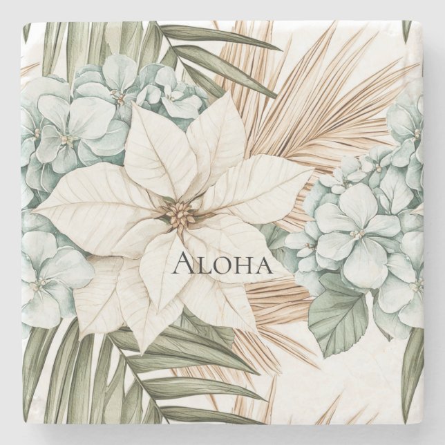 Dessous-de-verre En Pierre Tropical Blue White Flowers   (Devant)