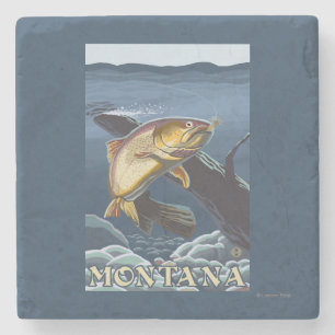 Dessous-de-verre En Pierre Truite pêchant la section transversale - Montana