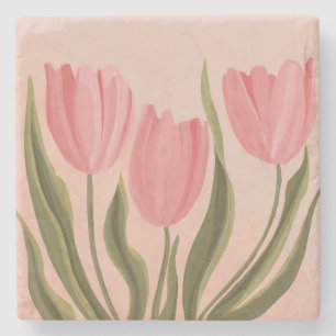 Dessous-de-verre En Pierre Tulipes Painteté Jolie Rose