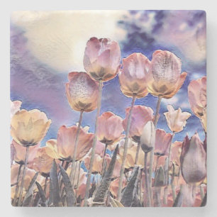Dessous-de-verre En Pierre Tulipes violettes, roses et oranges