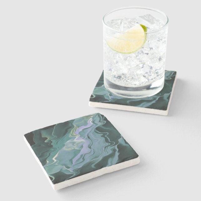 Dessous-de-verre En Pierre Turbulence bleue Acrylique pour l'art Abstrait (Côté)