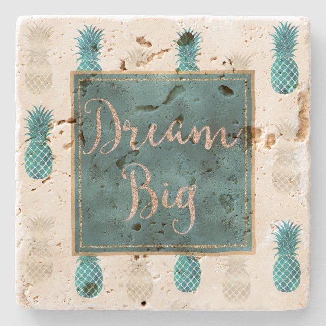 Dessous-de-verre En Pierre Turquoise Aqua White Pineapples Dream (Devant)