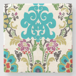 Dessous-de-verre En Pierre Turquoise florale de prune de motifs de damassé