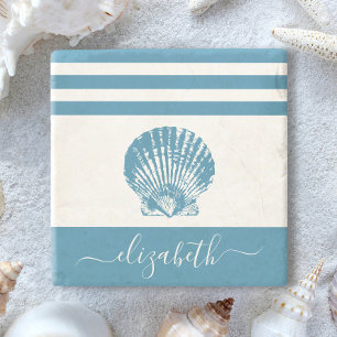 Dessous-de-verre En Pierre Turquoise vintage seashell beach nom du script de 