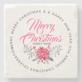 Dessous-de-verre En Pierre Typographie de script Joyeux Noël Bouquet floral