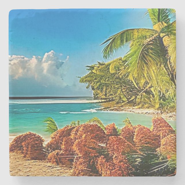 Dessous-de-verre En Pierre Un paradis tropical. (Devant)