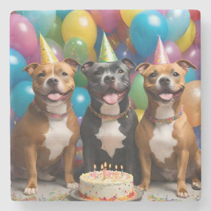 Dessous-de-verre En Pierre Un très joyeux anniversaire de Staffy avec gâteau,