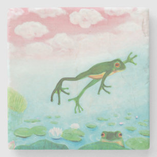 Dessous-de-verre En Pierre Une Grenouille S'Enfonce Dans L'Étang Illustration